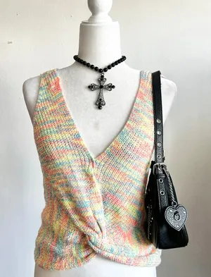Rainbow Knit Tank Top, Retro, Y2K, Rave,‎ Festival, Vacation, Small, Pride thumbnail 1