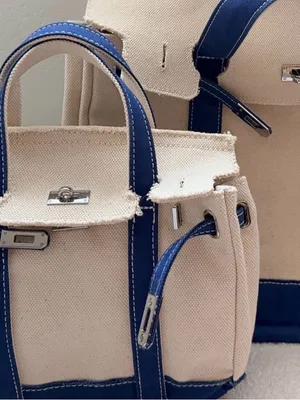 Boatkin Style Mini Canvas Boat Tote Bag Navy Blue with Silver Hardware thumbnail 2