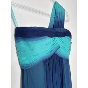 2000s BCBG Max Azria Teal Blue Ombre One-Shoulder Chiffon Evening Gown – Size 0 thumbnail 5