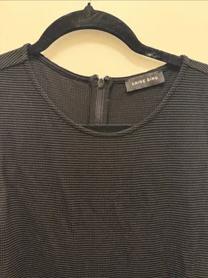ANINE BING Savannah Dress in Black Waffle. thumbnail 3