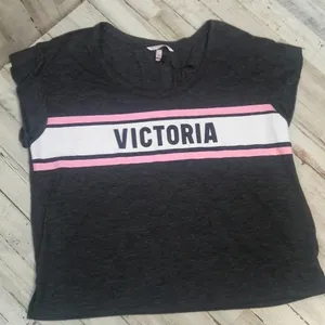 Victoria's Secret Grey Pink Tee Shirt Top Oversized M v6x thumbnail 1