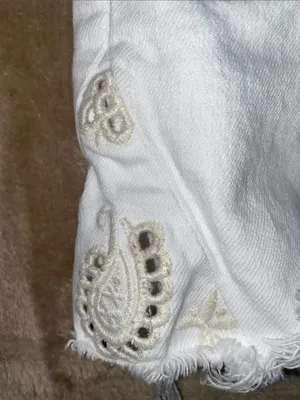 American Eagle Outfitters White Distressed Denim Shorts with Lace Insets thumbnail 3