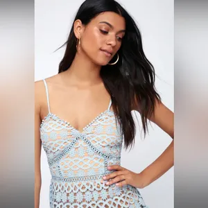 Lulus Beauty & Lace Light Blue Crochet Mini Dress thumbnail 5
