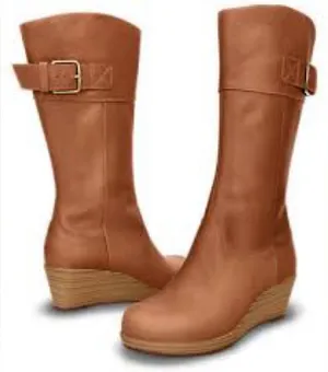 Crocs A-Leigh wedge boots tan casual‎ trendy neutral comfort shoe women size 7.5 thumbnail 1