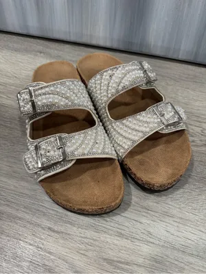 Jellypop Beaded Pearl Dual-Buckle Slide Sandals - White thumbnail 6