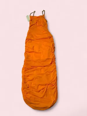 Almost Famous Bright Orange Ruched Maxi Dress with Spaghetti Straps thumbnail 2
