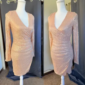 NWT Miss Ord Rose Gold Sequin Mini Dress S Glam Party Cocktail Y2K thumbnail 5