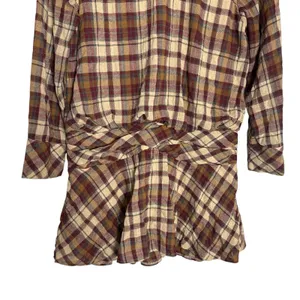 Zara Ecru Maroon Plaid Long Sleeve Ruched Flounce Flare Blogger Mini Dress Small thumbnail 4
