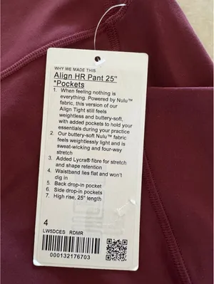 Lululemon Align With Pockets High Rise 25” Red Merlot Size 4 NWT thumbnail 5
