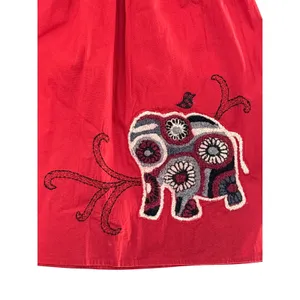 Judith March Strapless Dress Small Red Elephant Embroidery Boho Smocked Back‎ thumbnail 4