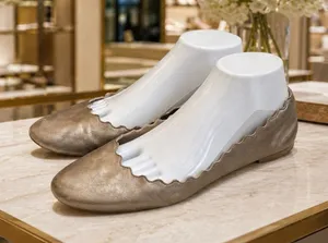 Chloe Lauren Scalloped Ballet Flats Bronze Leather Classic‎ Luxury EU 40 US 9.5 thumbnail 1