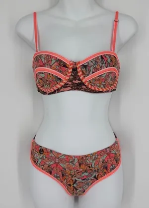 Maaji Bikini Set Size Small Pink Orange Geometric Print Swimsuit Tropical Beach thumbnail 1