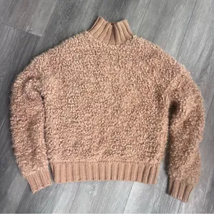 Express Teddy Bear Textured Caramel Brown Mock Turtleneck Sweater XXS thumbnail 1
