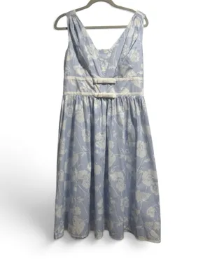 Karl Lagerfeld Blue White Floral Stripe Cotton Blend Dress Size 8 NWT thumbnail 3