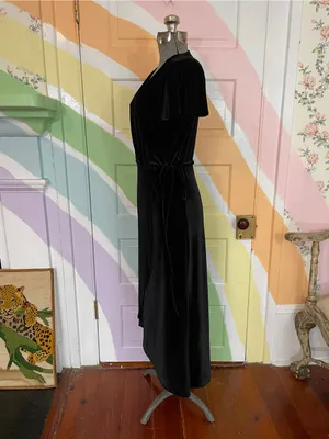 BHLDN Thrive Black Velvet Wrap Flutter Sleeve Midi Dress Sz S 🧡🎀 thumbnail 6