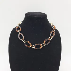 LOFT Necklace Tortoise Shell Gold Tone Oval Link Chain Preppy Chic Mob Wife City thumbnail 2