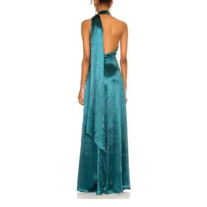 Lovers and Friends Kendall Satin Halter Open Back Sash Maxi Dress Gown Green S thumbnail 2