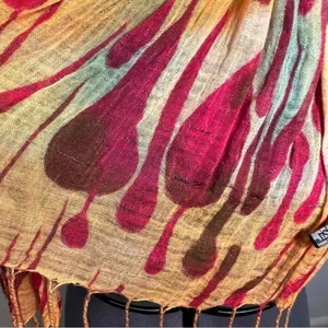 Rue 21 Women's Scarf Orange Yellow Magenta Pink Teal Fringe Hem Flower Rain thumbnail 5