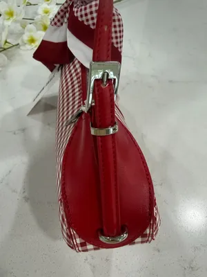 Steve Madden Red and White Gingham Shoulder Bag with Scarf Accent thumbnail 8