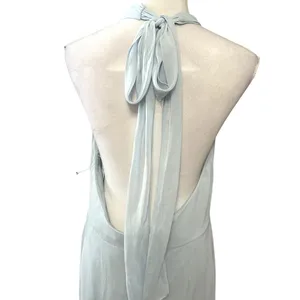 After Six Maxi Dress Halter Style Backless High Neck Chiffon Light Blue 14 NWOT thumbnail 7