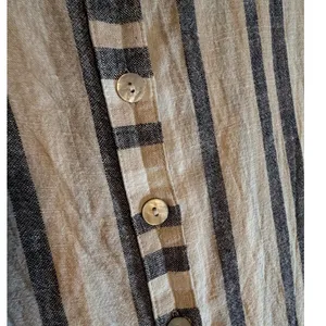 Milano Womens Linen Blend Striped Button Down Shirt Neutral Long Sleeve Size M thumbnail 4