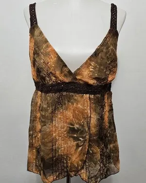 Vintage Espressa USA 90s Orange & Brown Embroidered Babydoll Tank Size 2X thumbnail 1