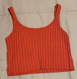 Orange Ribbed Cropped Tank Top Size M thumbnail 1