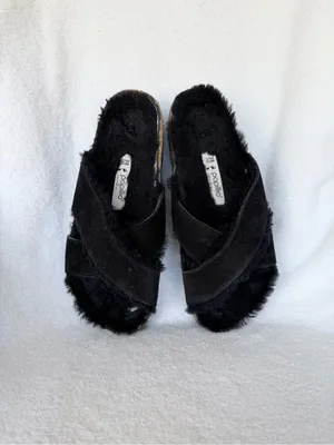 PAPILLIO By BIRKENSTOCK Women's Daytona Platform Black Shearling Sandal Sz 38 thumbnail 2