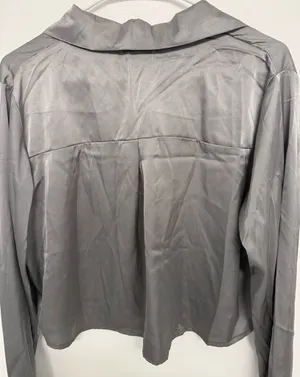 Anna Gray Satin Cropped Button-Down Shirt thumbnail 5