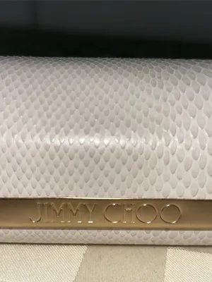 Jimmy Choo White Textured Eyewear Case with Gold Logo Bar thumbnail 2
