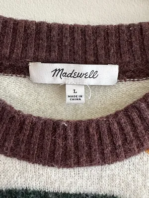 Madewell Women’s Payton Sweater Balloon Sleeve Stripe Cozy Wool Blend, Large thumbnail 10