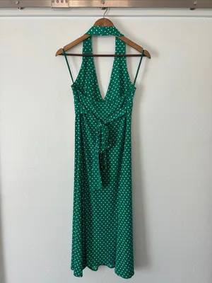 Arden B Green and White Polka Dot Halter Midi Dress thumbnail 3
