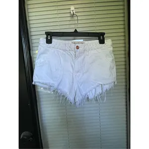 Abercrombie & Fitch High Rise Braided Waist Fringe Hem Festival Shorts White Sz4 thumbnail 8
