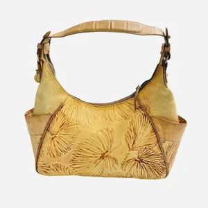 Brahmin Tan Tahiti Palm leaf and Crocodile embossed Shoulder Bag Rare Htf thumbnail 3