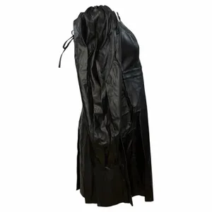 Area Stars Faux Leather Mini Dress Black Long Puff Sleeves Lace Up Square Neck M thumbnail 5