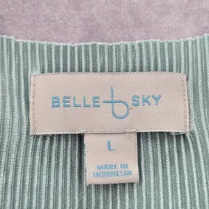 Belle Sky‎ Green Mint Pleated Cold Short Shoulder Knee Length Boho Dress Large thumbnail 5