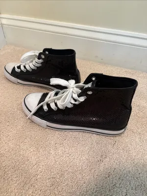 Black Sequined High-Top Sneakers with White Laces thumbnail 4