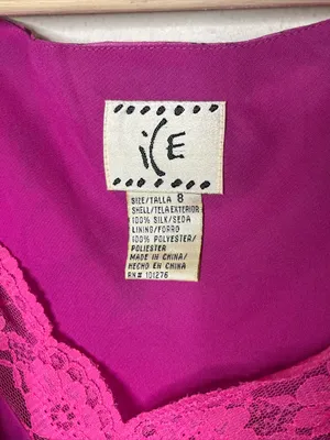 Vintage ICE Magenta Floral Bias Cut Silk Asymmetrical Maxi Dress thumbnail 7