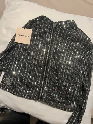 superdown Sia Crop Top Black Metallic XS Brand New Disco / Silver / Rinestones thumbnail 5