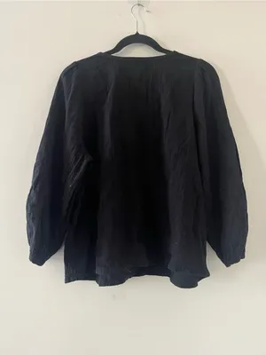 Black 100% Cotton Gauze Long Sleeve Peasant Top Large Cottagecore Prairie Fall thumbnail 5
