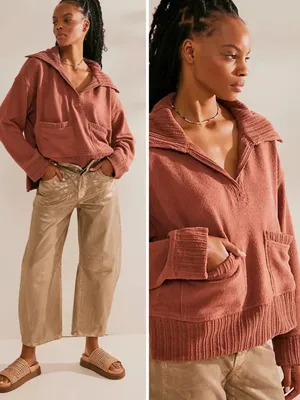 Free People Beach Grace Pullover Sweater V-Neck Slouchy Relaxed Fit Boho Beachy thumbnail 2