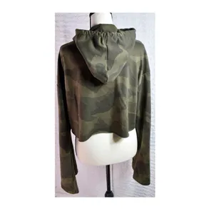 Tobi Womens Camo Cropped Hoodie Green Camouflage Bell Sleeve Pullover Small thumbnail 2