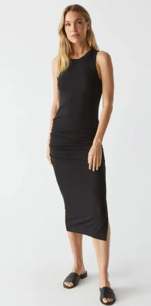 Michael Stars Black Wren Midi Dress with Slit Ribbed Knit Size Medium thumbnail 1