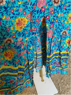 HOTOUCH XL Turquoise Floral Maxi Skirt Tiered Ruffle Slit Cottagecore Boho Flowy thumbnail 8