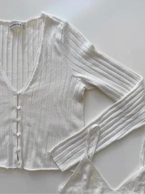 Abercrombie & Fitch Cream Ribbed Cardigan and Cropped Camisole Set Size Medium thumbnail 3
