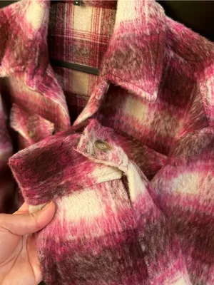 Express Pink Plaid Brushed Shacket thumbnail 5