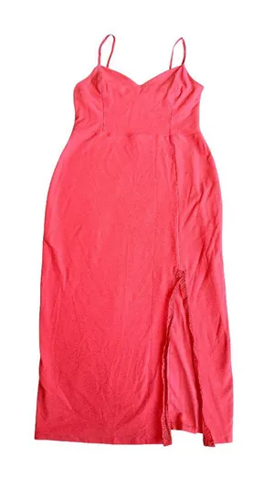 Beyond Yoga Bold Coral Midi Dress Stretchy Slimming Slit Casual Size Medium thumbnail 1