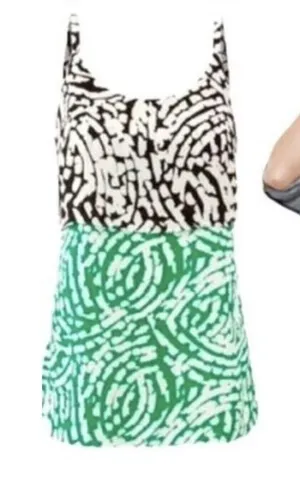 CAbi 5732 M Blouse Hobnob Cami‎ Sleeveless Tiered Tank Top Green Black Women's thumbnail 1