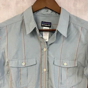 Patagonia Womens La‎ Reina Button Down Shirt Size 8 Striped Hiking Gorp Granola thumbnail 3