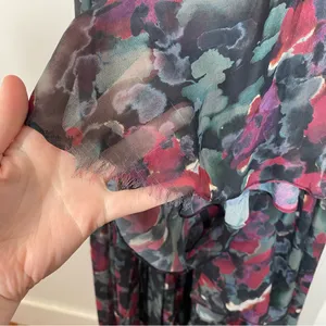 Badgley Mischka Pleated Floral Gown Size‎ 4 Gray Black Burgundy formal wedding thumbnail 6